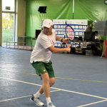 Mick Leigh hitting a backhand during the 2024 world championships in Italy
